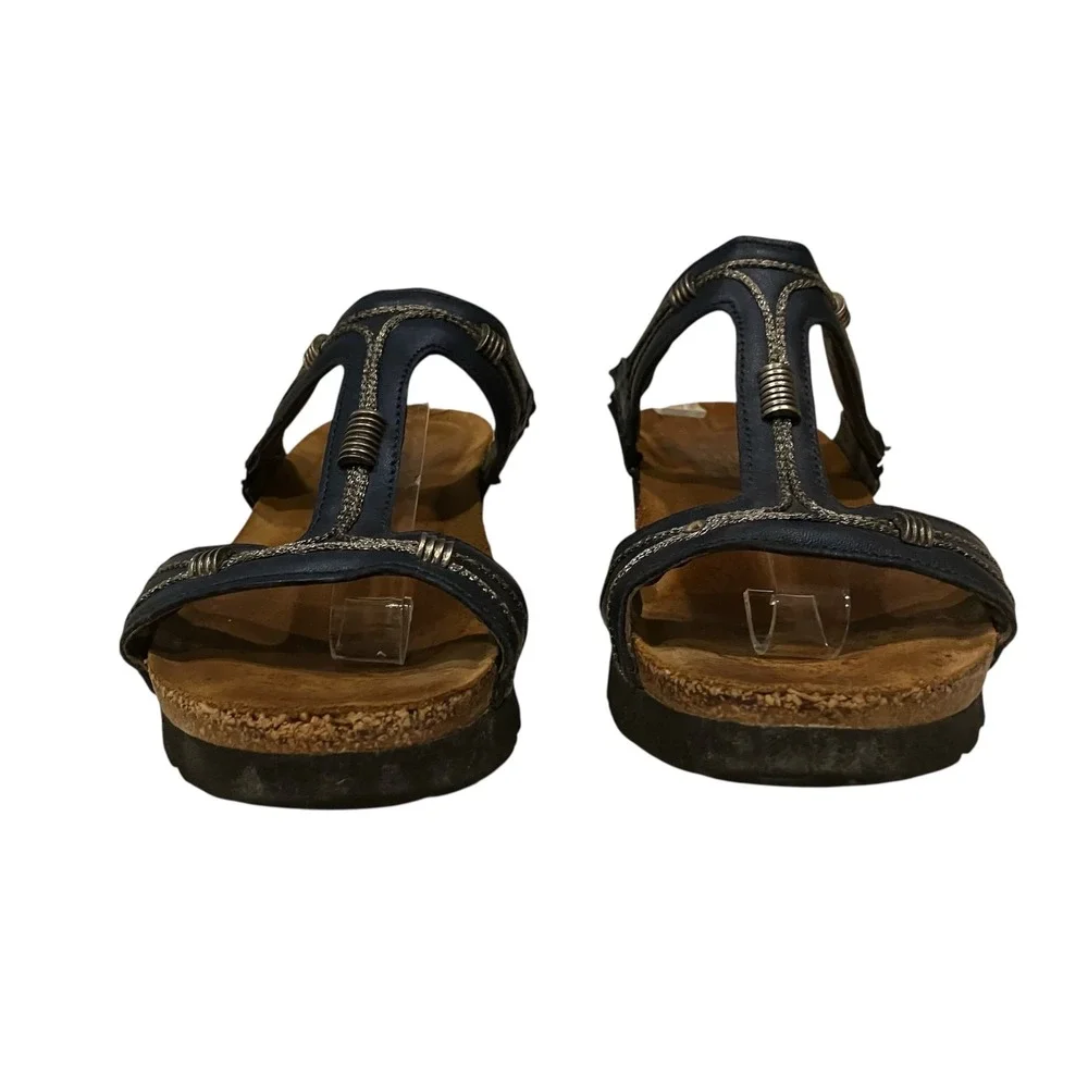 Naot Dana‎ Women Blue Leather Sandals Metallic Silver Detail Size 38 L7 Israel